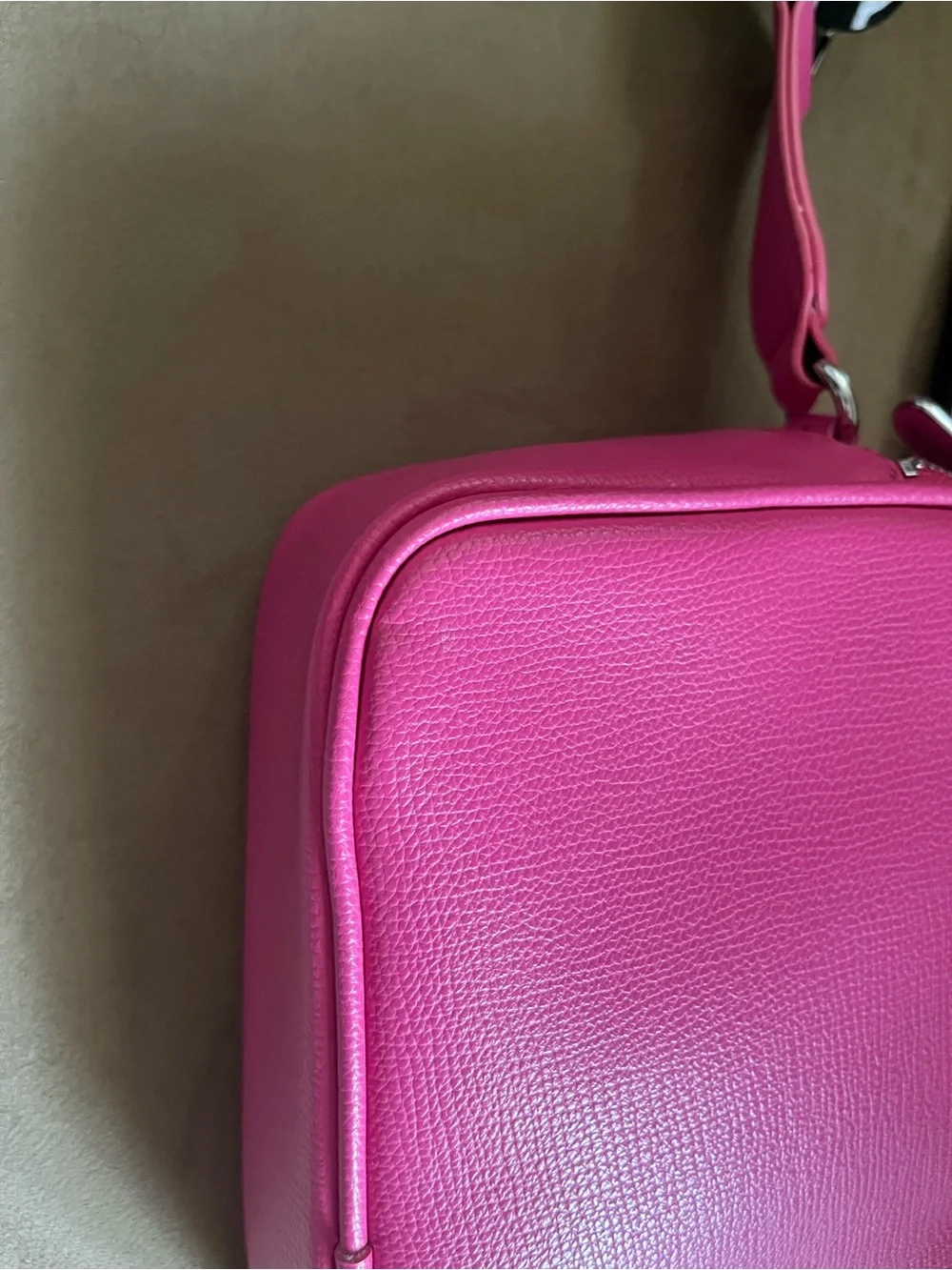 Karl Lagerfeld Vibrant Pink Pebble Crossbody Bag with Branded Strap